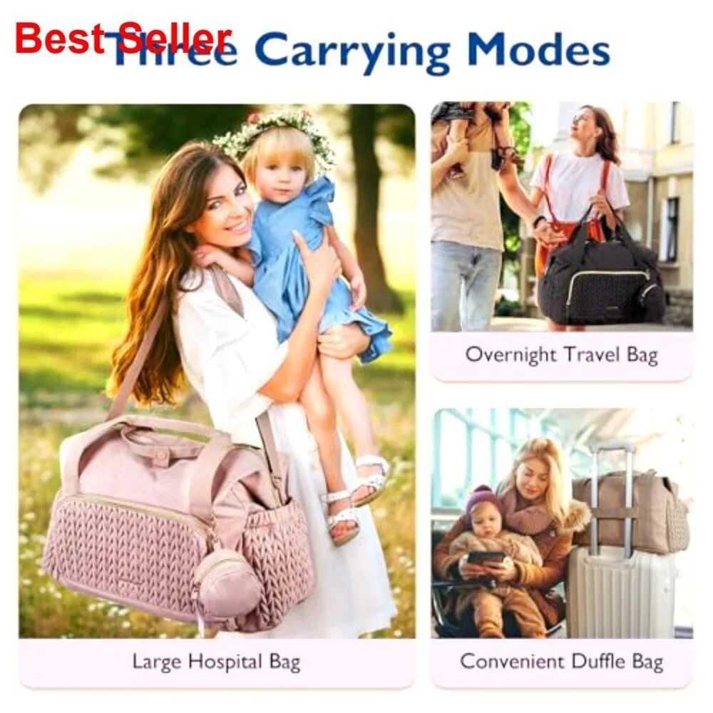 Large Capacity Diaper Tote Bag with Insulated Pockets and Changing Pad